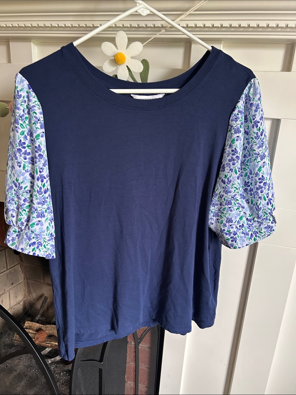 Womens Blue Floral Spring Top Size L